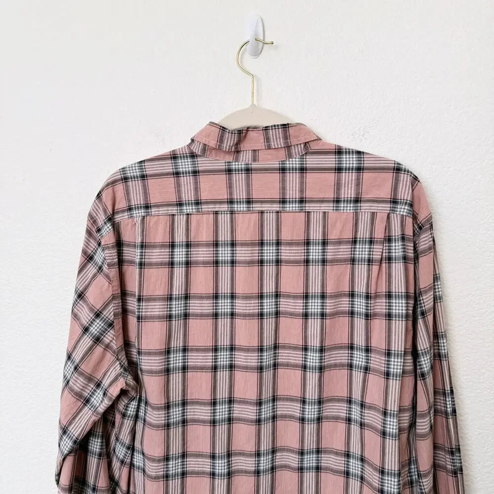[J. Crew] Pink Plaid Print Slim Fit Flex Washed Button Down Shirt Cotton Size XL